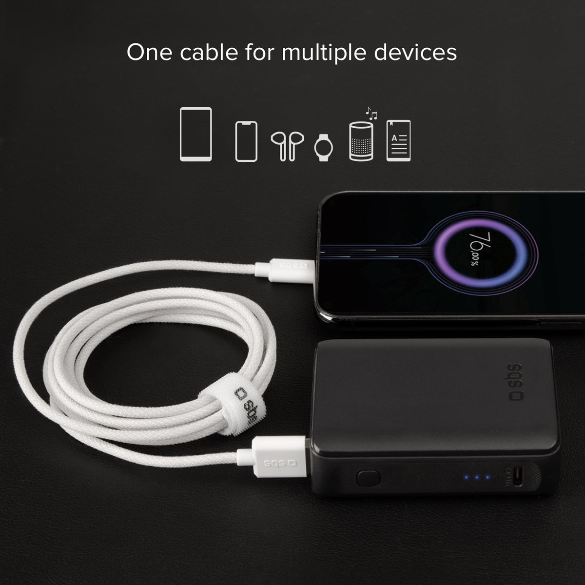 USB-A - USB-C-Textilkabel mit Kabelhalter, 1,5 Meter
