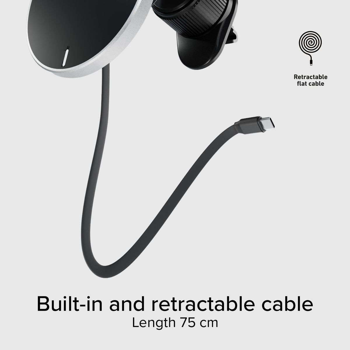 The MagSafe-compatible car phone holder with retractable cable and wireless charger