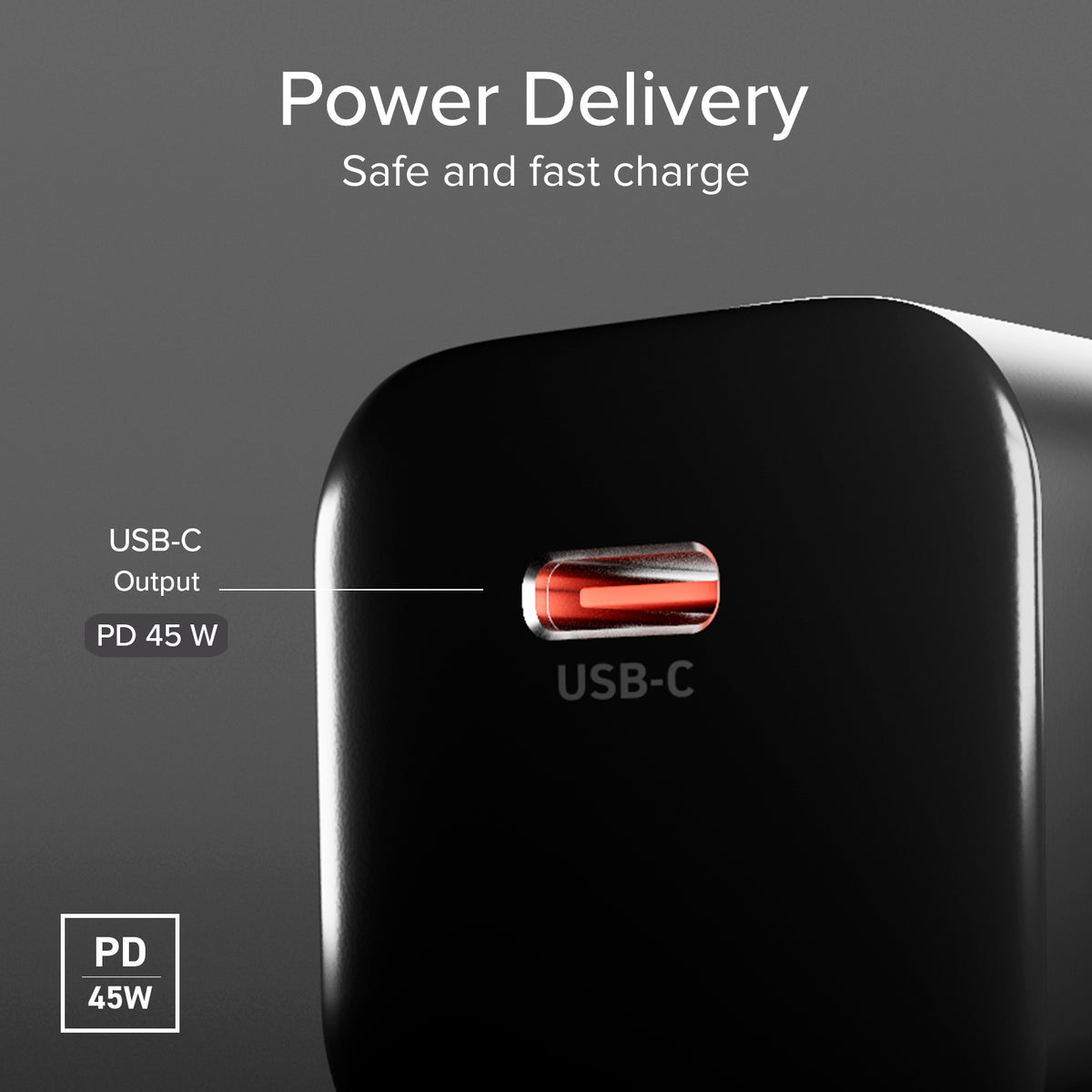 Ultrakompaktes Wandladegerät USB-C mit 45 W, Power Delivery 3.0 und PPS