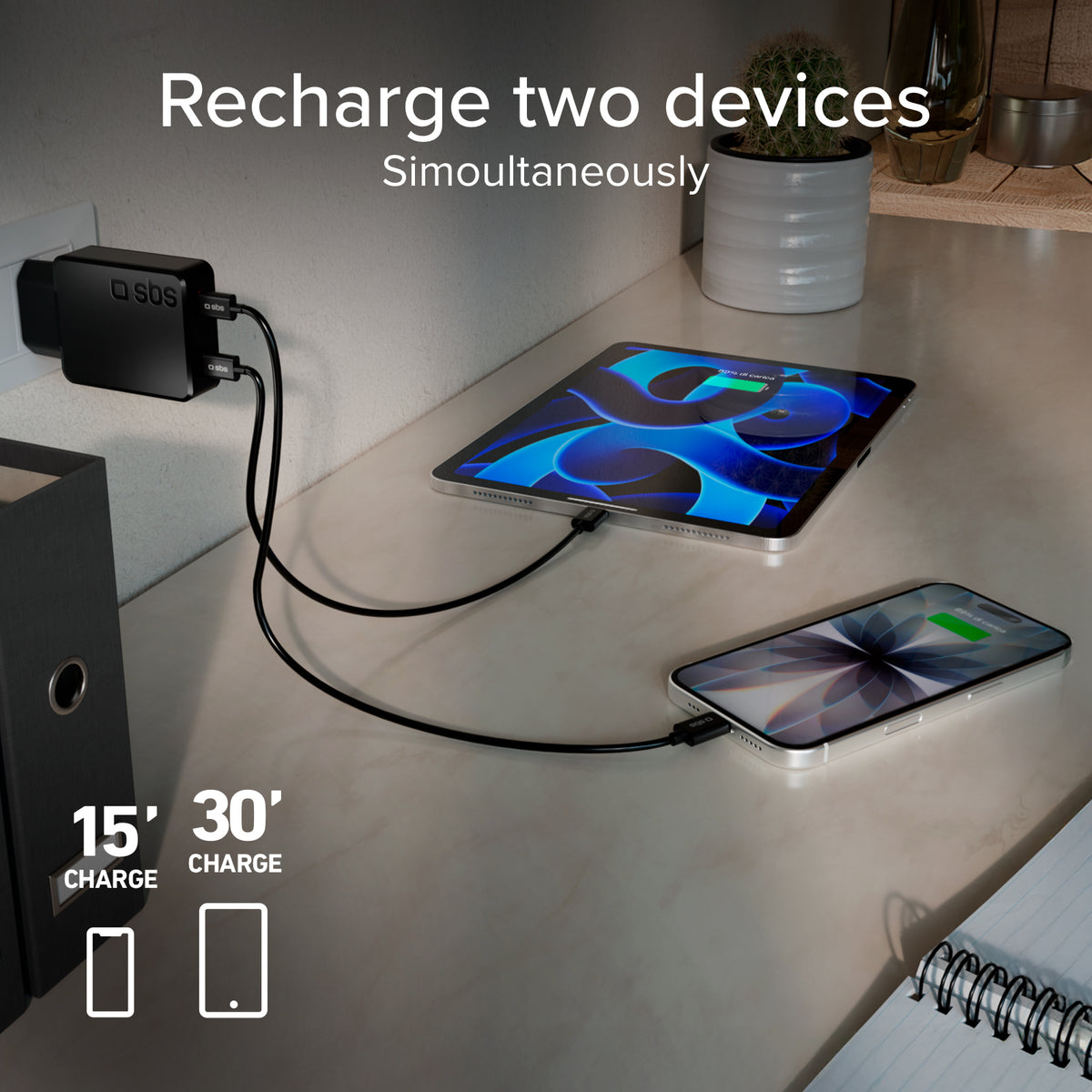 Ultraflaches 65-W-USB-C-Wandladegerät mit 2 Ausgängen