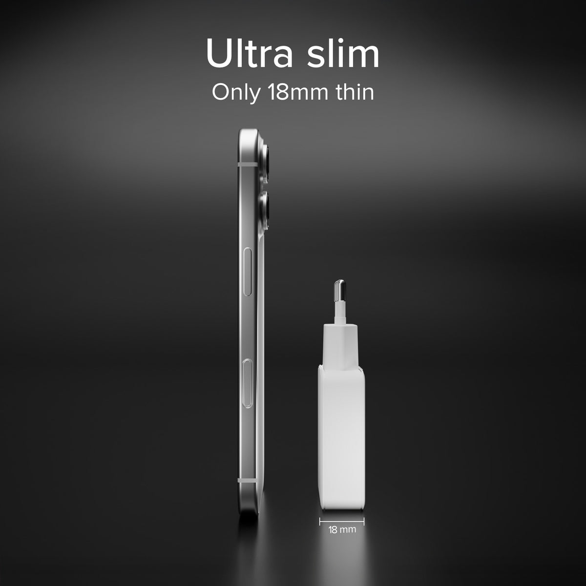 GaN ultraflaches 65-Watt-Ladegerät mit zwei USB-C Power Delivery-Anschlüssen, europäischer Stecker