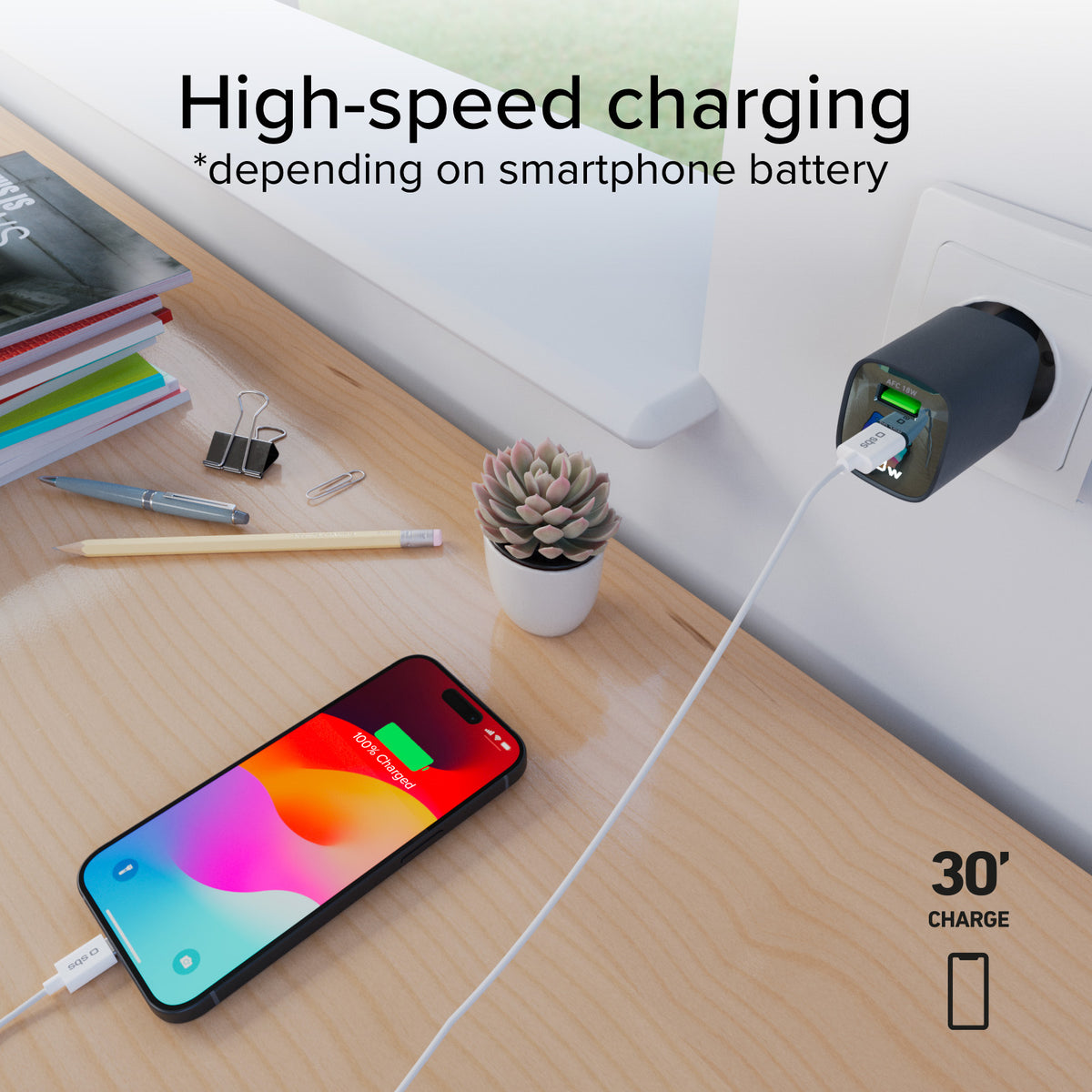 Wandladegerät mit LCD-Bildschirm, 1 USB-C-PD-30W-Ausgang, 1 USB-A-18W-Ausgang