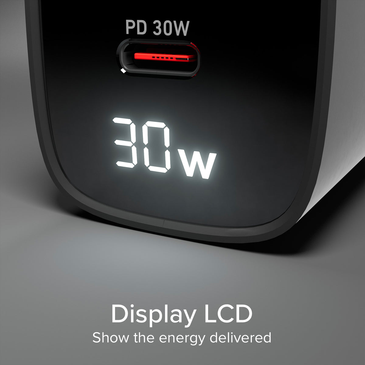 Wandladegerät mit LCD-Bildschirm, 1 USB-C-PD-30W-Ausgang, 1 USB-A-18W-Ausgang