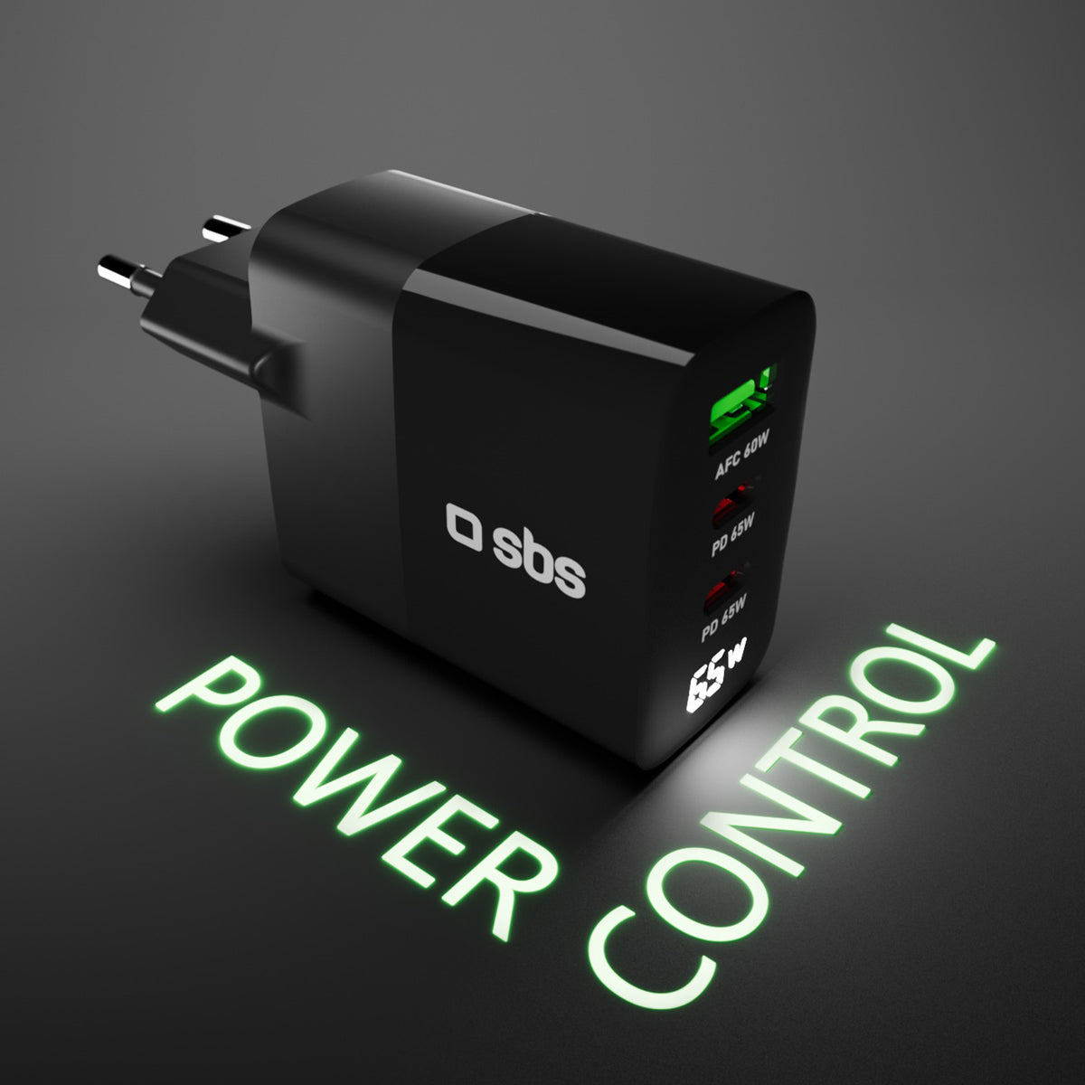 Caricabatterie 65W, display LCD, 2 Uscite USB-C PD, 1 USB-A Adaptive Fast Charge