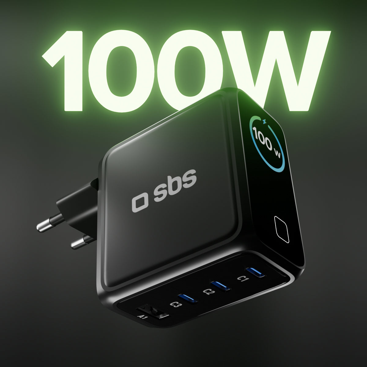 100-W-USB-C-Ladegerät mit TFT-Display und 4 Ports für schnelles Laden von Smartphones, Tablets und Laptops
