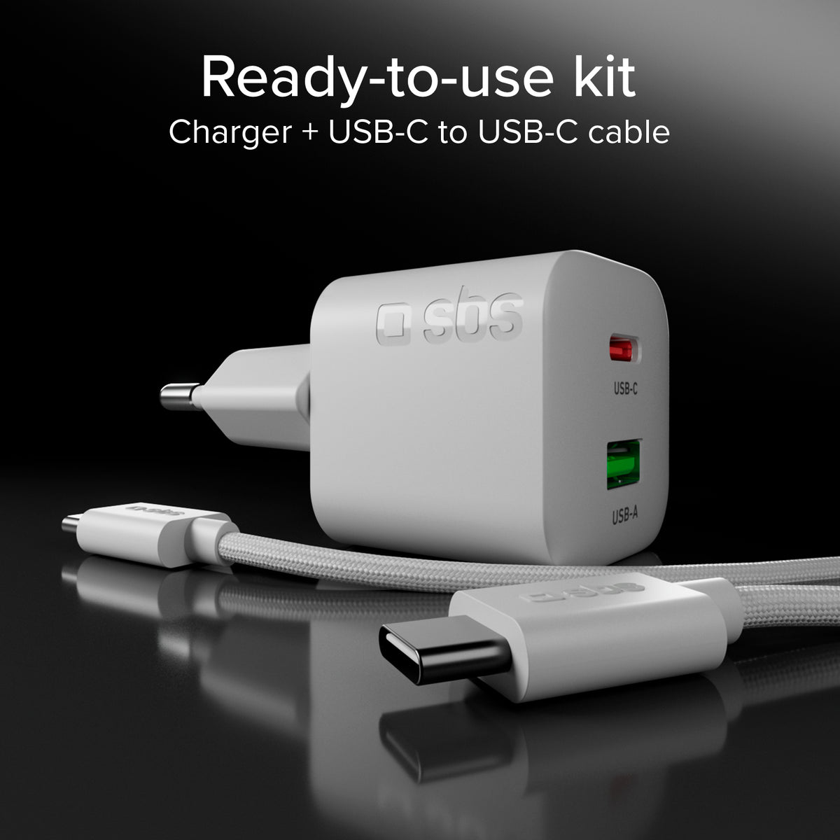 30W GaN Wandladegerät-Kit mit integriertem Power Delivery und 1,5 m USB-C-Kabel