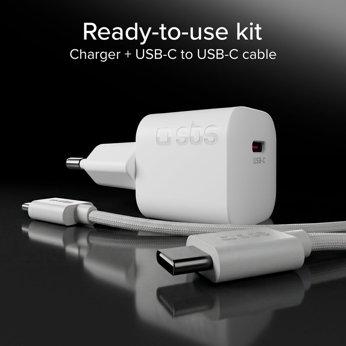30W USB-C Power Delivery Ladegerät-Kit mit 1,5 m USB-C-Kabel und geflochtener Stoffummantelung