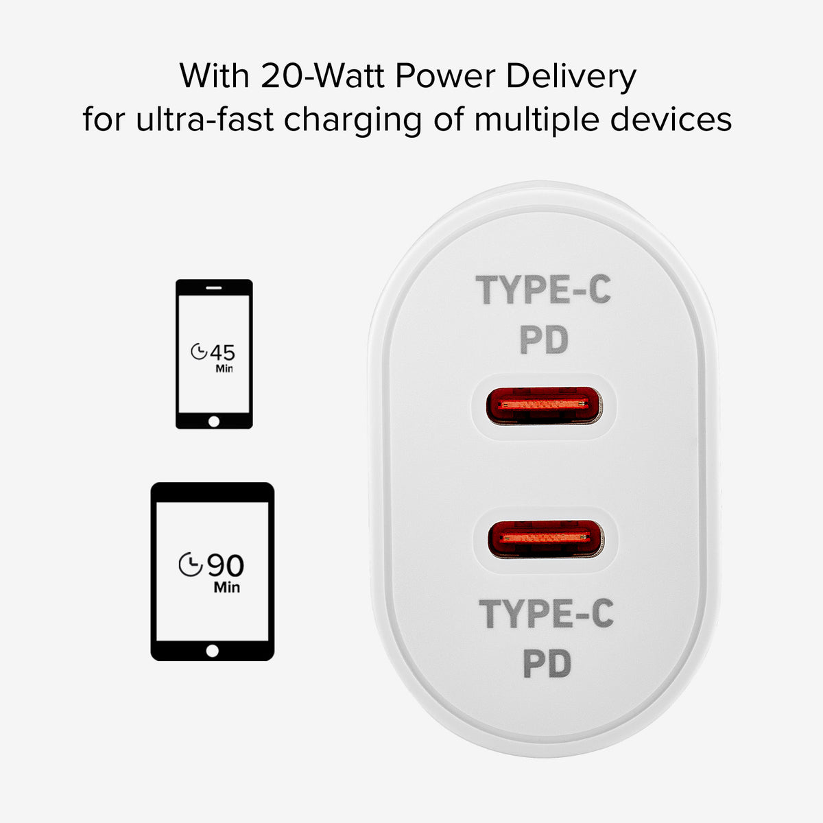 20 W Power Delivery-Wandladegerät mit zwei USB-C-Ausgängen, geeignet für MacBook Neo