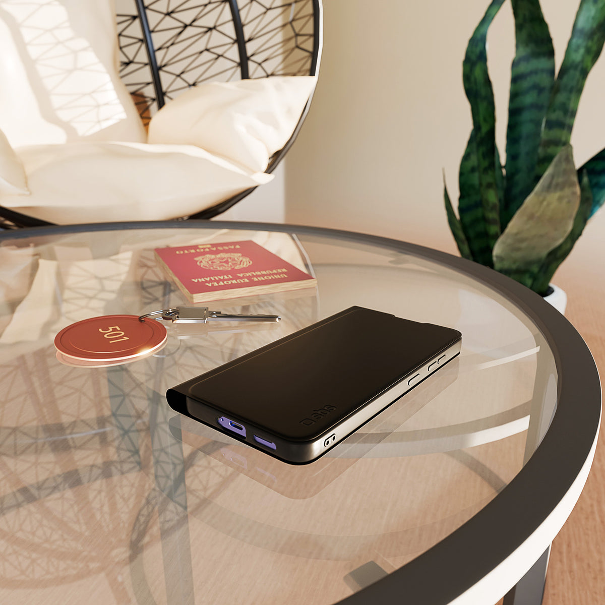 Book-style case with stand support and soft touch surface for Samsung Galaxy S25