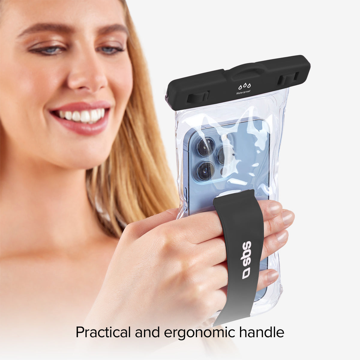 Waterproof case with selfie grip, universal size for smartphones up to 6.8"