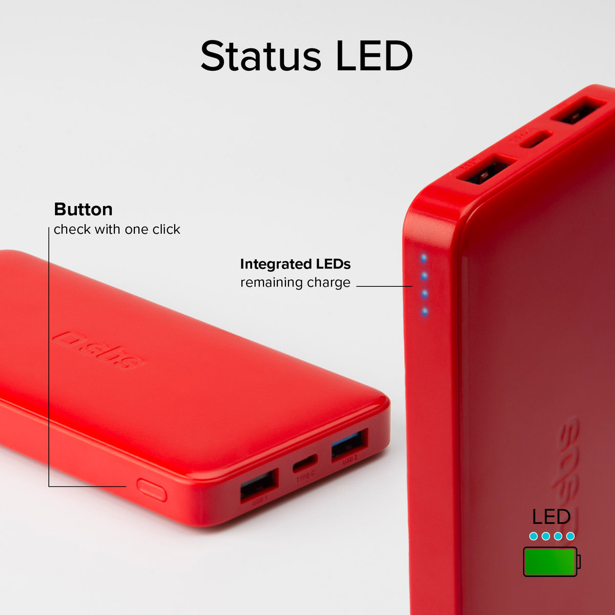 Power bank 10.000 mAh extra slim con porta USB 2.1A Intelligent Charge (IC)