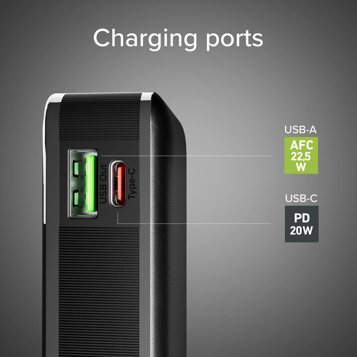 10.000 mAh-Powerbank mit integriertem USB-C Kabel