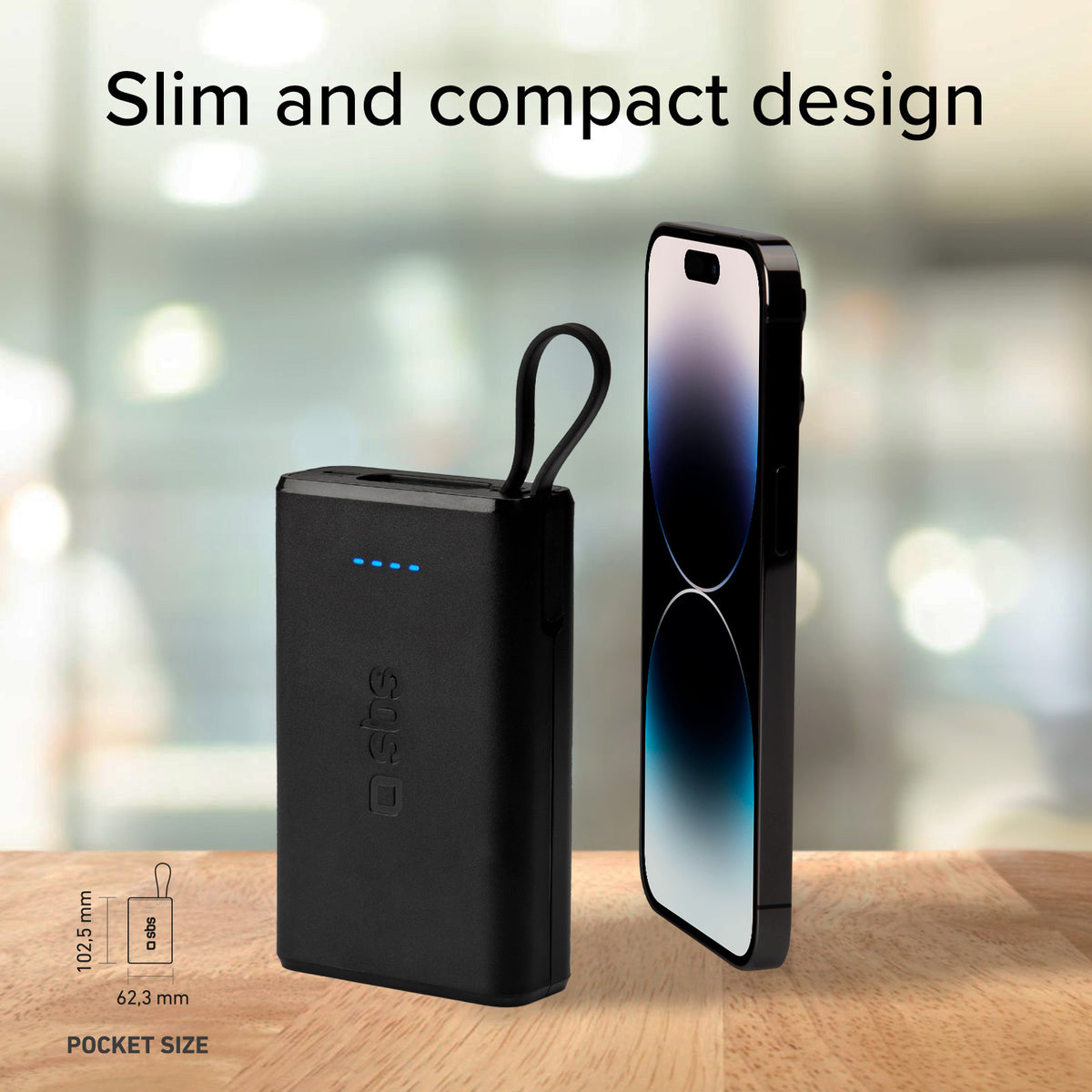 Powerbank Power Delivery 20 W 10000 mAh mit integriertem USB-C-Kabel