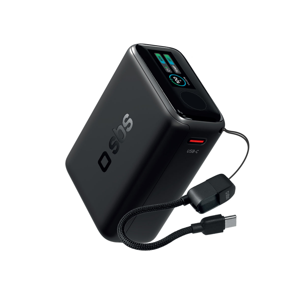Powerbank 10000 mAh 40 W Power Delivery 3.2 und AVS, inklusive USB-C-Kabel und TFT-Display