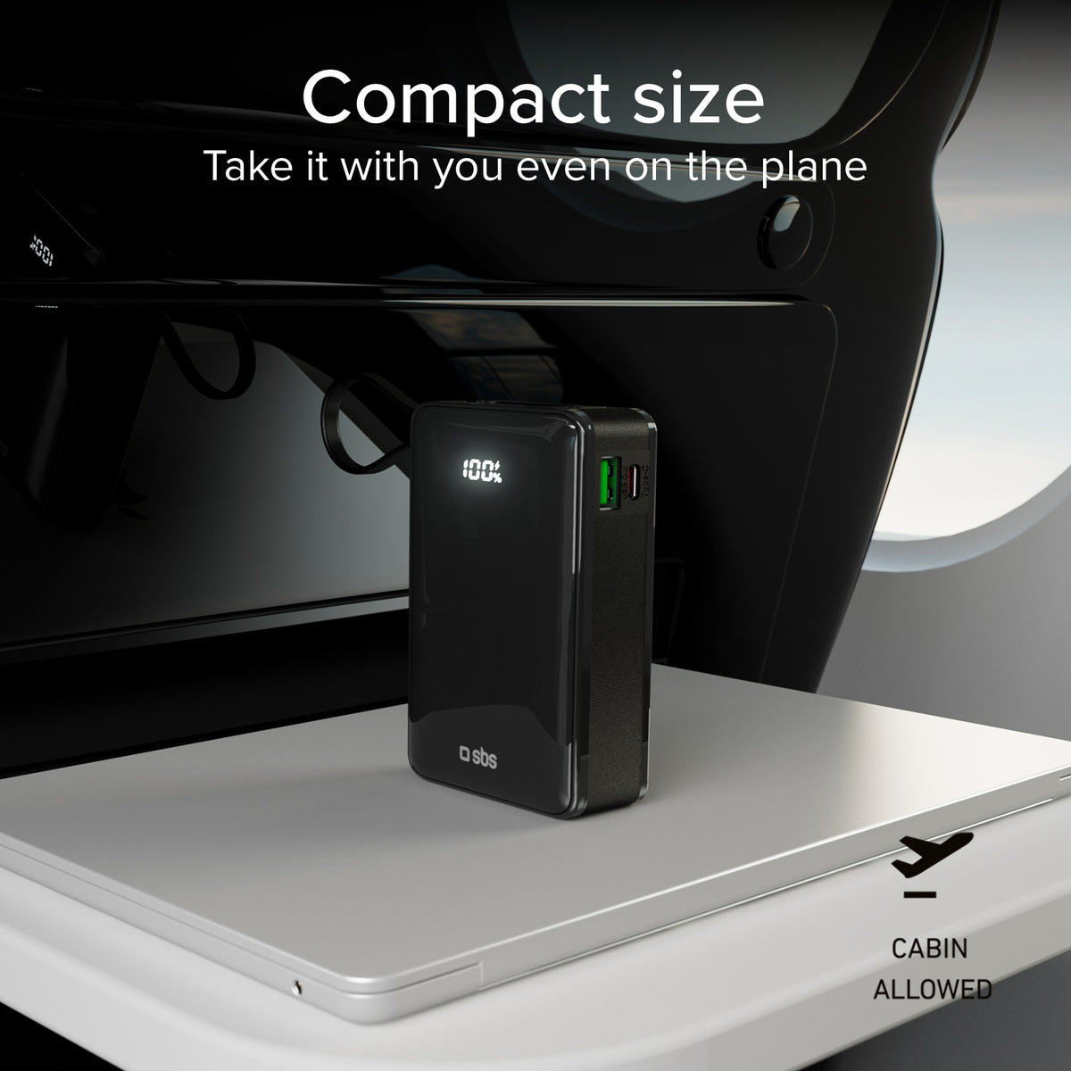 20.000 mAh-Powerbank mit integriertem USB-C-Kabel, 1 USB-C Power Delivery-Ausgang 20 W und USB-A Fast Charge 22.5 W