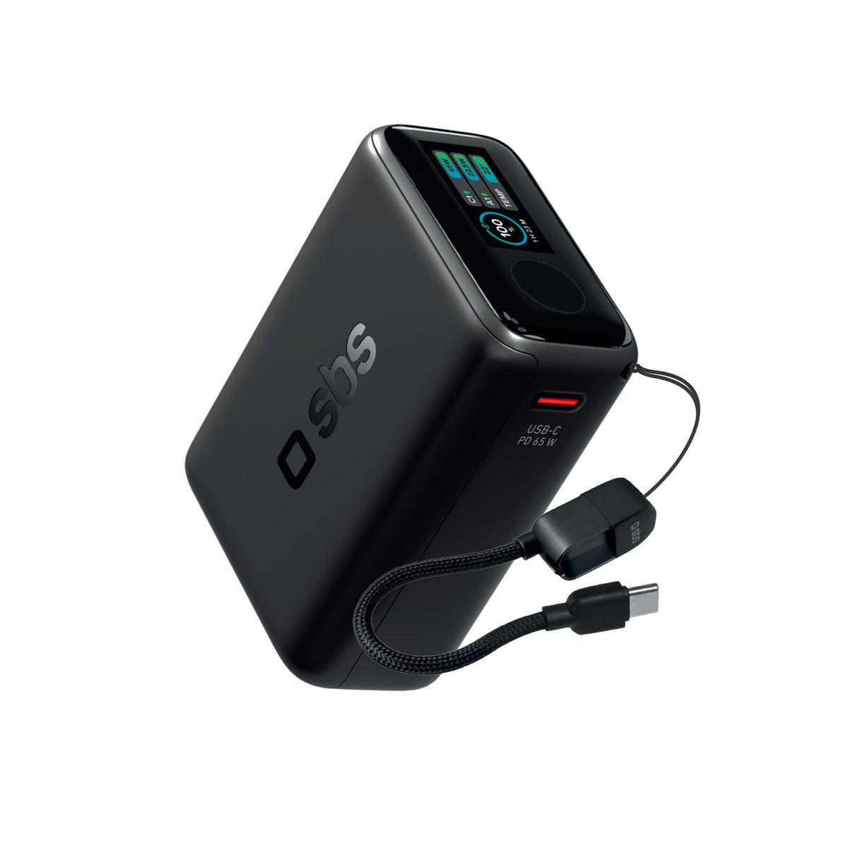 Powerbank 20000mAh mit integriertem Kabel und TFT-Display