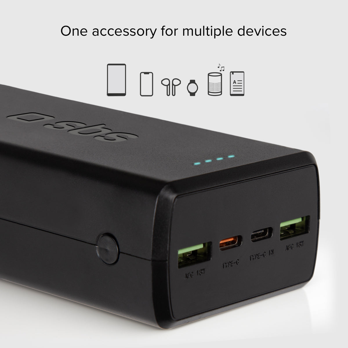 30.000 mAh-Powerbank mit 2 USB-C und 2 USB-A Anschlüssen